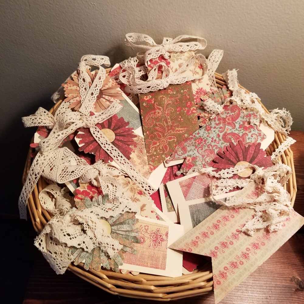 (31) Handmade Antique inspired tags, Spring into Fall, Spa, Houswarming, etc.